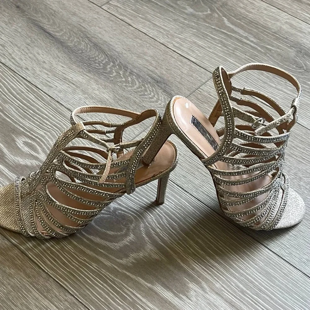 INC International Concepts Womens Sharee2 Fabric Open‎ Toe, Champagne, Size 7.5